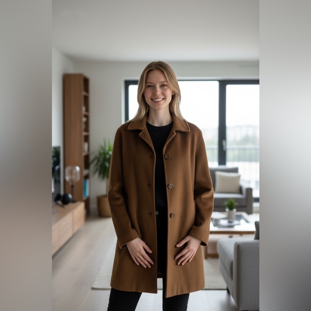 Cinzia Rocca Brown Coat - Virgin Wool - Made in Italy - Size Medium